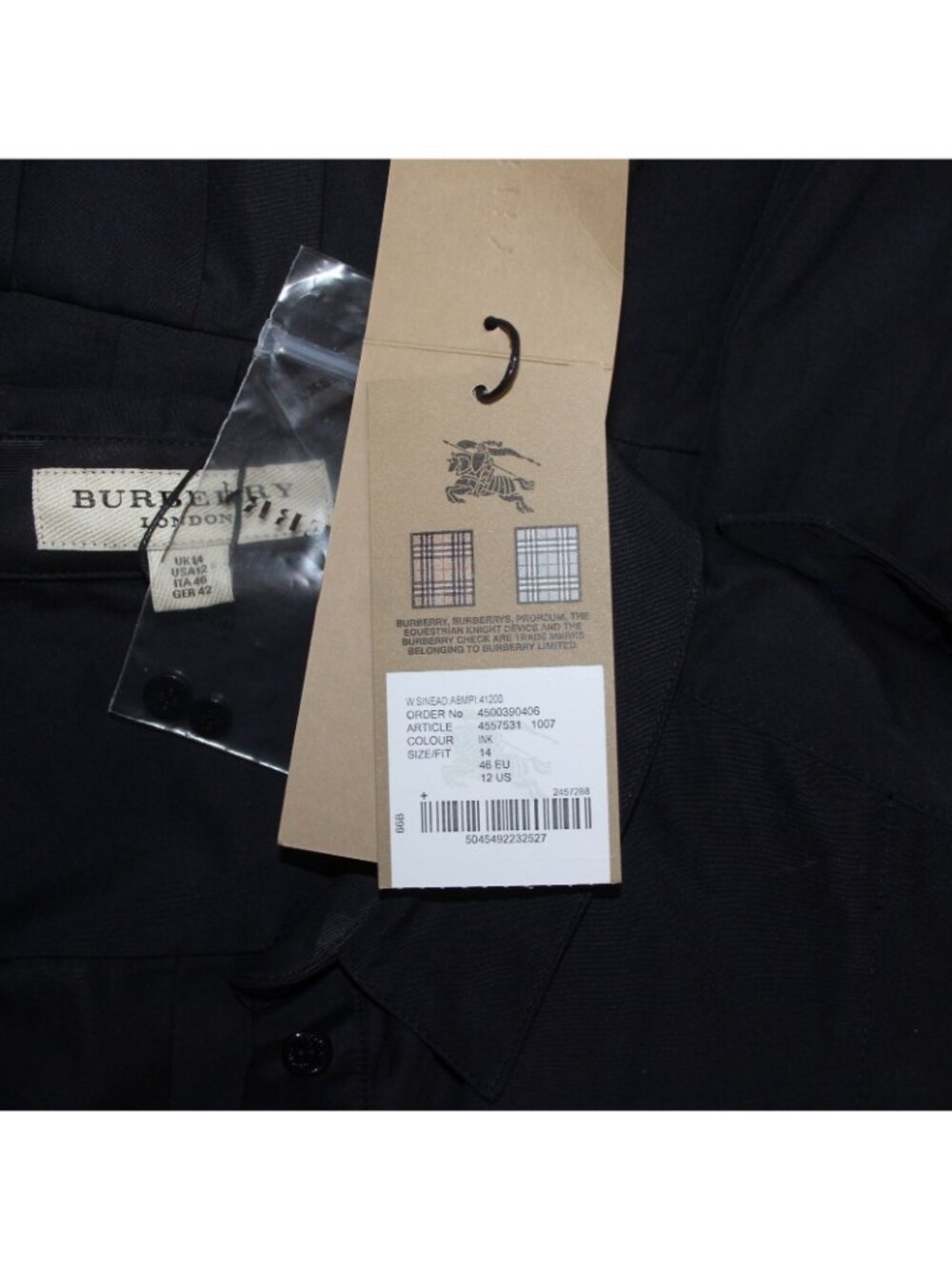 Burberry Dress Sz 12 Navy Blue Pockets Pleated Collared 100% Cotton Dress - Picture 11 of 16